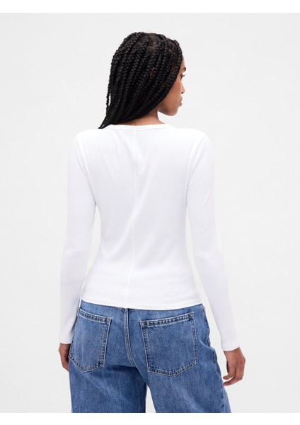 Kadın Beyaz Modern Fitilli Logo Crop T-Shirt fırsatları