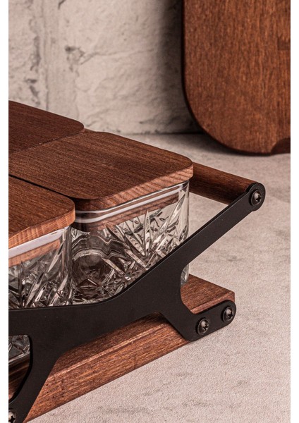 Kare 4'lü Cam Kahvaltılık ve Çerezlik, Ahşap Tepsili, Vakum Kapaklı, 230 ml fırsatları