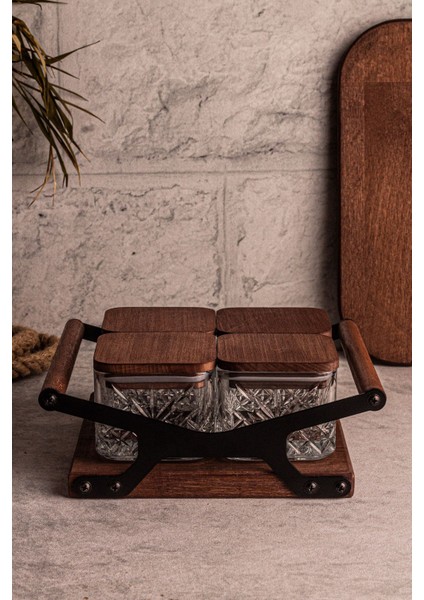 Kare 4'lü Cam Kahvaltılık ve Çerezlik, Ahşap Tepsili, Vakum Kapaklı, 230 ml indirimleri