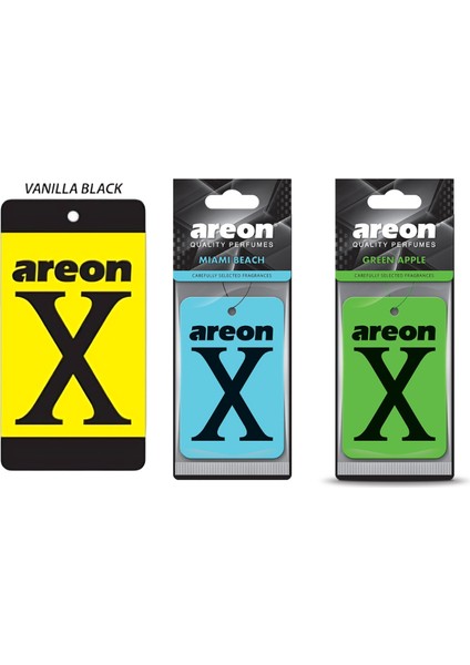 Areon Vanilla Black & Miami Beach & Green Apple Oto Araç Kokusu Üçlü Set