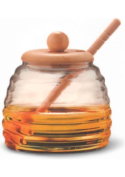 420ML Bambu Kapaklı Cam Bal Kavanozu, Kaşıklı ve Şık Sunum Için modelleri