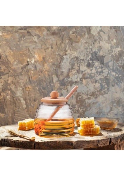 420ML Bambu Kapaklı Cam Bal Kavanozu, Kaşıklı ve Şık Sunum Için fırsatları