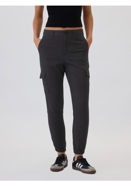Kadın Siyah Twill Jogger Kargo Pantolon