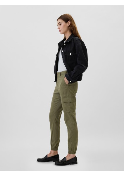 Kadın Haki Twill Jogger Kargo Pantolon