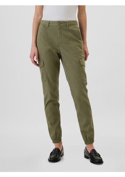 Kadın Haki Twill Jogger Kargo Pantolon