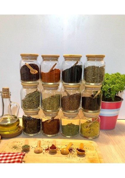 12'li 300 ml Baharat Takımı, Etiketli, Vakum Kapaklı ve Kaşıklı Set