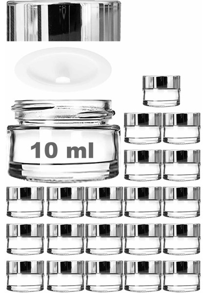 Şeffaf 10 ml Cam Mini Krem Kavanozu, Aynalı Kapak, 20 Adet