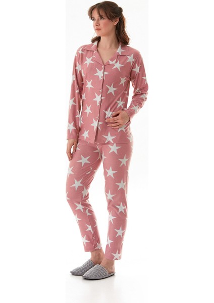 Yıldız Desenli Gömlek Yaka Süet Pijama Takımı fiyatları