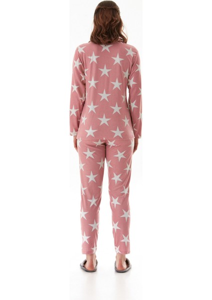 Yıldız Desenli Gömlek Yaka Süet Pijama Takımı modelleri