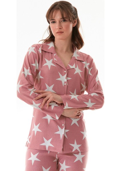 Yıldız Desenli Gömlek Yaka Süet Pijama Takımı fırsatları