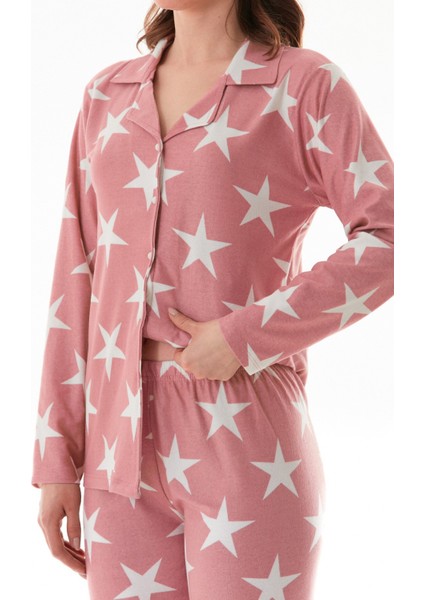 Yıldız Desenli Gömlek Yaka Süet Pijama Takımı indirimleri
