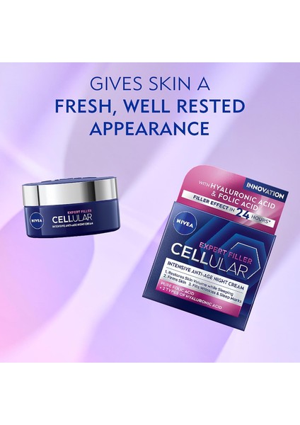 Nıvea Cellular Expert Filler Yoğun Gece Yüz Bakım Kremi 50 Ml, Hyaluronik Asit ve Folik Asit modelleri