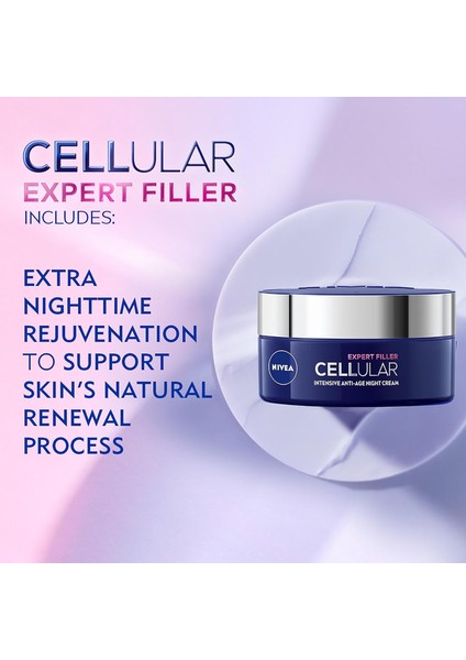 Nıvea Cellular Expert Filler Yoğun Gece Yüz Bakım Kremi 50 Ml, Hyaluronik Asit ve Folik Asit indirimleri
