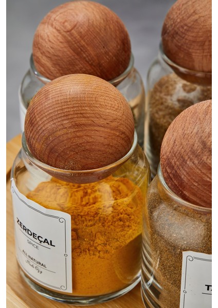 10'lu Ahşap Kapaklı Döner Bambu Standlı Cam Baharatlık Seti 300 ml fırsatları