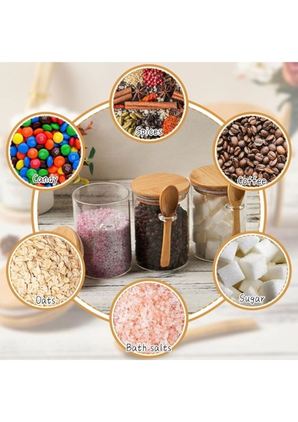 2'li 450 ml Bambu Kapaklı ve Kaşıklı Hava Geçirmez Kavanoz, Kahve, Şeker, Baharat
