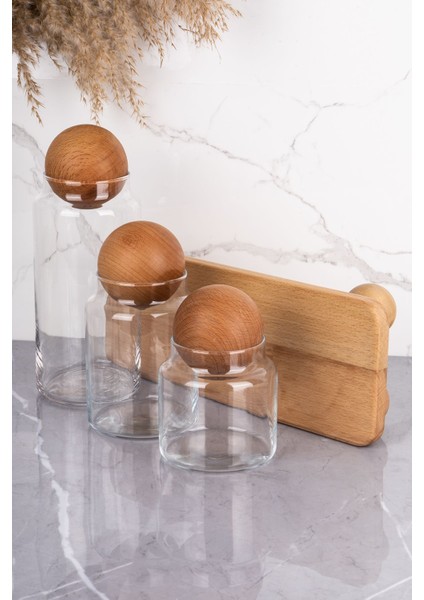 3'lü Ahşap Top Kapaklı Cam Kavanoz Seti, Şekerlik, Çerezlik, Baharatlık ve Saklama Kabı fırsatları