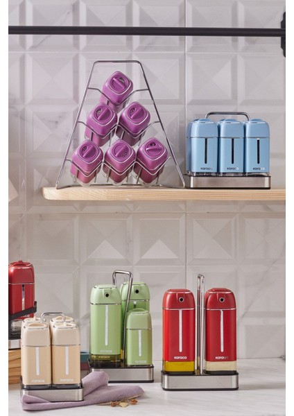 7 Parça Kare Cam Baharat Takımı, Şık ve Kullanışlı Mutfak Aksesuarı