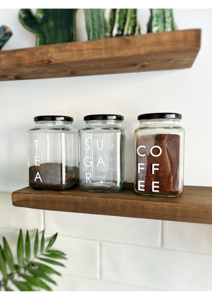 3’lü 1000 ml Cam Saklama Kabı Seti, Şeker, Kahve, Çay Etiketli, Şık ve Kullanışlı fırsatları