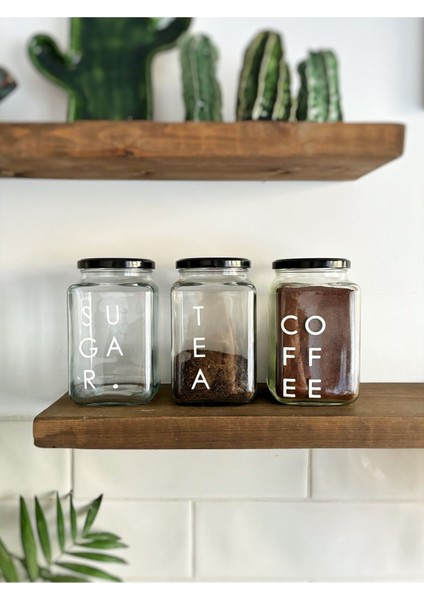 3’lü 1000 ml Cam Saklama Kabı Seti, Şeker, Kahve, Çay Etiketli, Şık ve Kullanışlı indirimleri