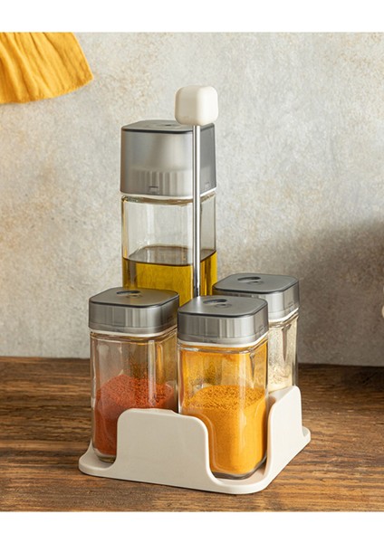 Şeffaf Cam 4'lü Baharatlık Seti, Şık ve Kullanışlı Mutfak Aksesuarı
