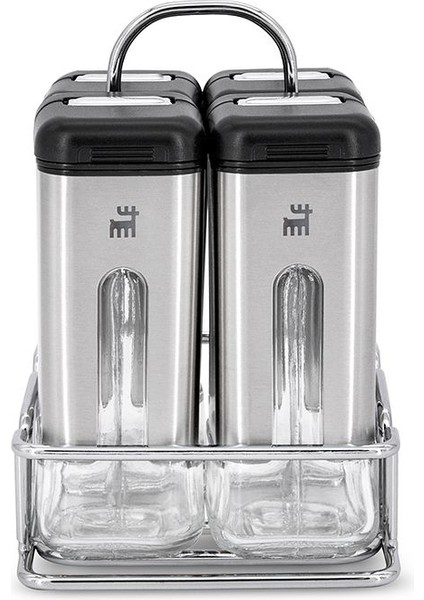 Standlı 4 Parça Cam Baharat Seti, 100 Ml, Şık ve Kullanışlı Mutfak Gereci