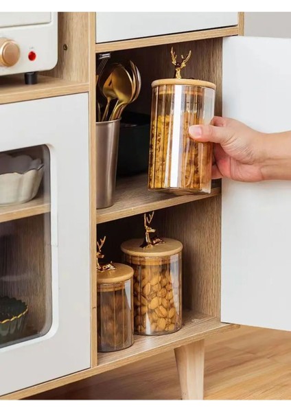 3'lü Cam Kavanoz Seti Geyik Figürlü Çizgili 500-750-1000 Ml, Şık ve Kullanışlı Mutfak Ürünleri modelleri