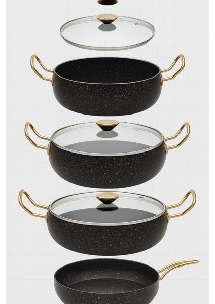 7 Parça Granada Granit Tencere ve Tava Seti – 20 cm 2.5l, 24 cm 4.5l, 26 cm Basık 3l, 26 cm Tava modelleri