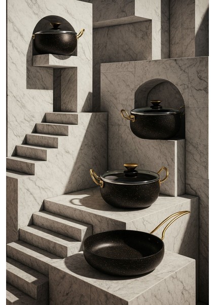 7 Parça Granada Granit Tencere ve Tava Seti – 20 cm 2.5l, 24 cm 4.5l, 26 cm Basık 3l, 26 cm Tava indirimleri