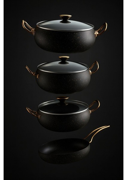 7 Parça Granada Granit Tencere ve Tava Seti – 20 cm 2.5l, 24 cm 4.5l, 26 cm Basık 3l, 26 cm Tava