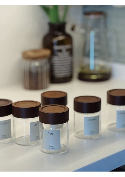 6'lı Ahşap Görünümlü Cam Baharat Kavanoz Seti, Şık ve Kullanışlı Düzen Sağlar modelleri