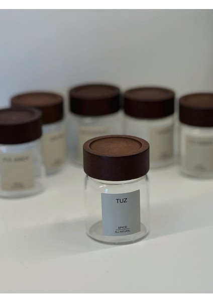 6'lı Ahşap Görünümlü Cam Baharat Kavanoz Seti, Şık ve Kullanışlı Düzen Sağlar fırsatları