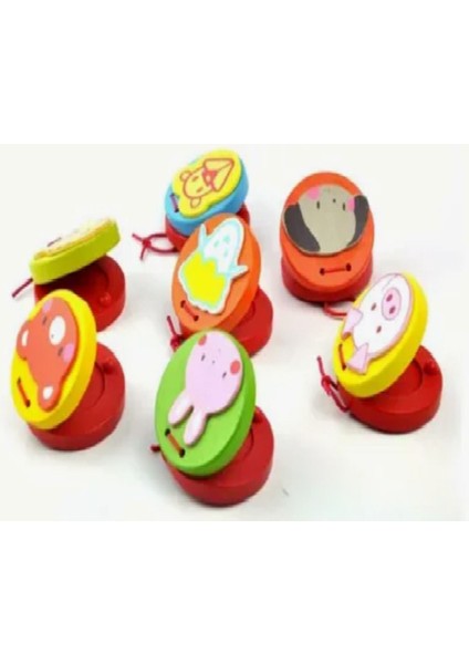 Çocuk Müzik Seti 6'lı, Ahşap Marakas, El Zili, Nota Fülüt, El Davulu, Kastanyet