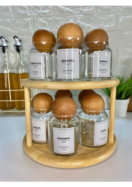 10'lu Kapaklı 300ML Cam Kavanoz Baharat Saklama Seti, Döner Stantlı, Şık ve Pratik fiyatları