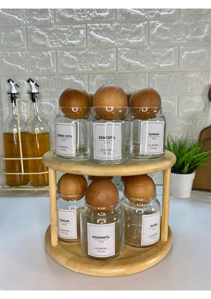 10'lu Kapaklı 300ML Cam Kavanoz Baharat Saklama Seti, Döner Stantlı, Şık ve Pratik fırsatları