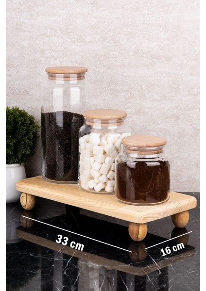 3'lü Cam Kavanoz Seti Ahşap Stantlı Vakum Kapaklı Saklama Kabı 1300-800-500 ml fiyatları