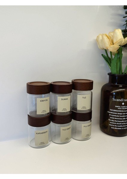 6'lı Ahşap Görünümlü Cam Baharat Kavanoz Seti, Şık ve Kullanışlı Düzen Sağlar indirimleri