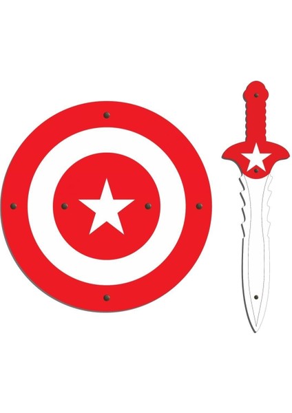 Ahşap 2'li Oyuncak Seti, Kalkan ve Kılıç, Canlı Kırmızı Renkli, Eğlenceli ve Güvenli