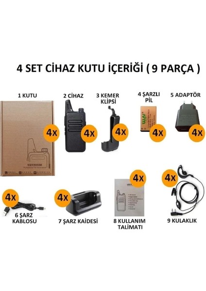 4'lü Türkçe Konuşan El Telsizi Seti, Kablosuz ve Güçlü Iletişim