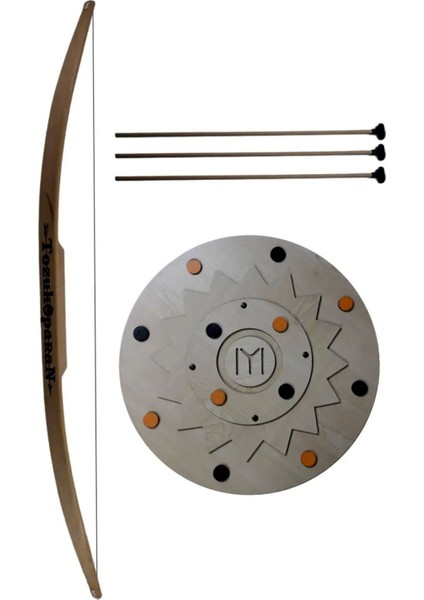 Ahşap Oyuncak Seti 2'li, Kalkan ve Gürgen Ok Yay Takımı 80 Cm, Doğal ve Eğlenceli