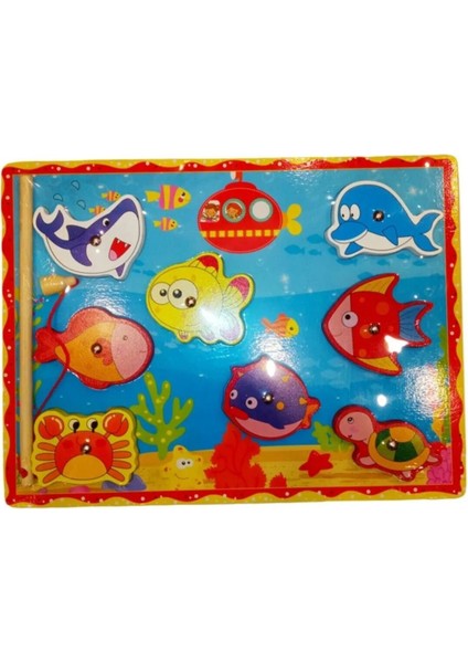 Ahşap Balık Tutma Oyunu, Mıknatıslı ve Eğlenceli Öğretici Puzzle, Hediyeli