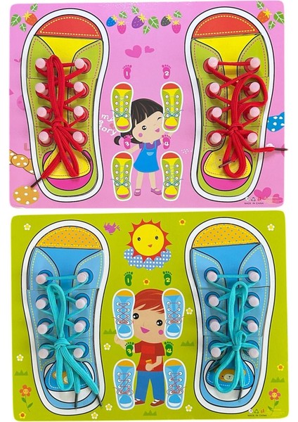 Duyusal Gelişim ve Ince Motor Eğitici Oyuncak, Bağcık Bağlama Seti, Mavi