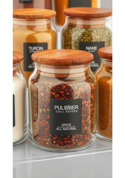 6’lı Vakumlu Ahşap Kapaklı Cam Baharatlık Seti 300 ml modelleri