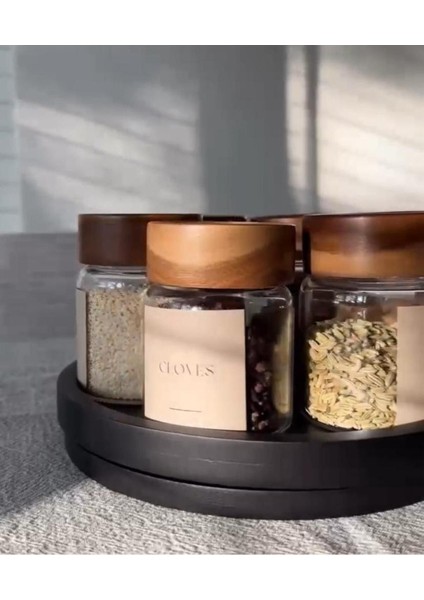 6'lı Cam Baharat Kavanozu Seti, Etiketli, 240ML, Akasya Kapaklı, Şık ve Fonksiyonel modelleri