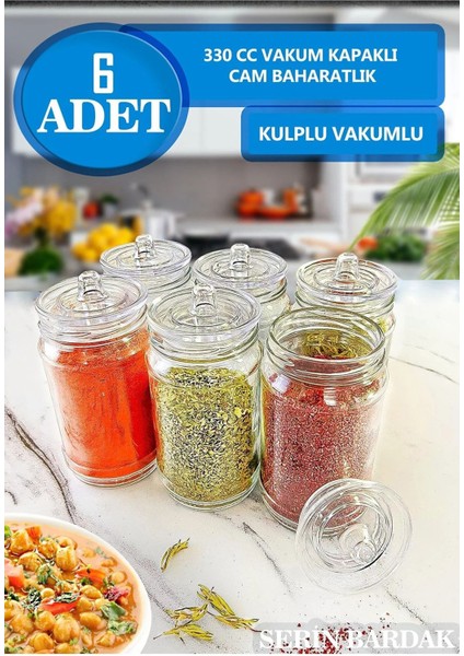 6'lı Kulplu ve Vakum Kapaklı Cam Baharat Takımı, Şık ve Pratik Kullanım Sağlar