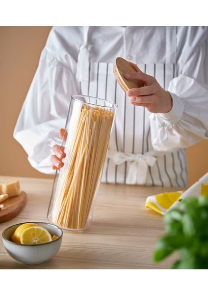 Bambu Kapaklı Cam Saklama Kavanozu 1.8 Lt, Sızdırmaz, 28 cm Yükseklik