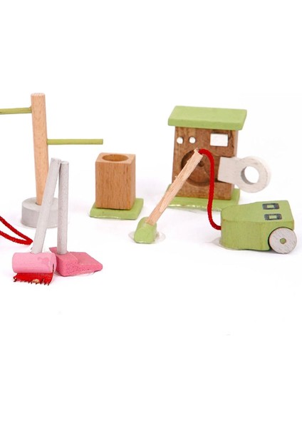 Renkli Ahşap Minyatür Temizlik Seti, Eğlenceli ve Şık Hobi Aksesuarı