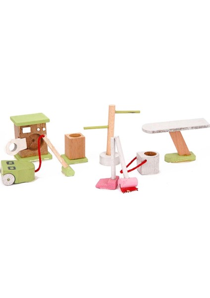 Renkli Ahşap Minyatür Temizlik Seti, Eğlenceli ve Şık Hobi Aksesuarı
