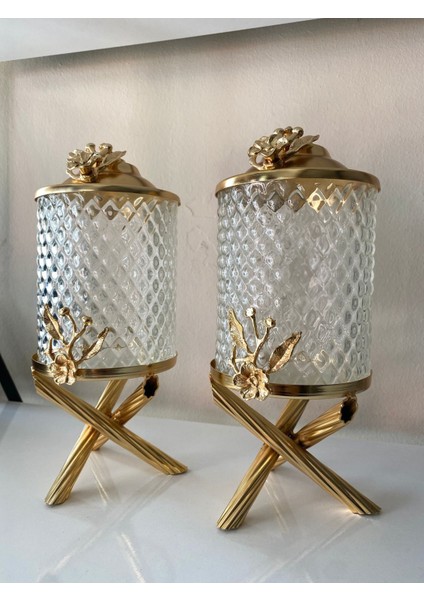 Şık 2’li Ayaklı 700 ml Kavanoz Seti, Altın Renkli, Lüx Tasarım. fiyatları