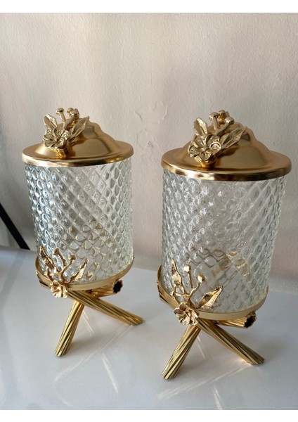 Şık 2’li Ayaklı 700 ml Kavanoz Seti, Altın Renkli, Lüx Tasarım. modelleri