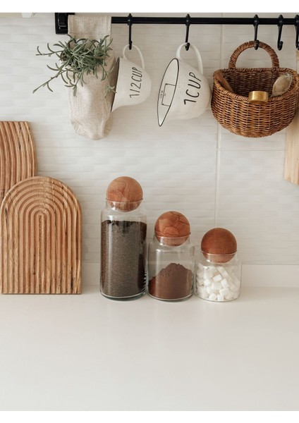 3'lü Ahşap Kapaklı Cam Kavanoz Seti, 1300ML, 900ML, 500ML, Şık ve Kullanışlı Tasarım